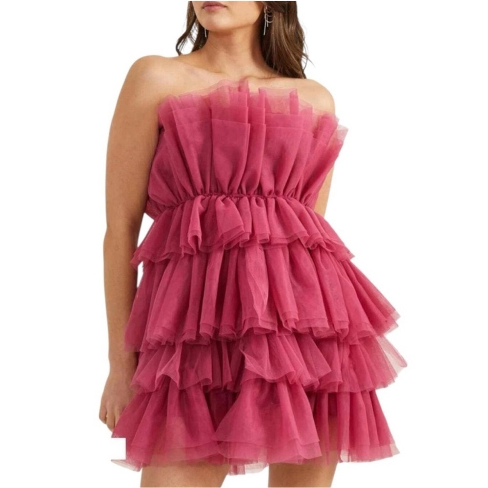 Altar’d State Daria Tulle Mini Dress in Berry.  Size Small